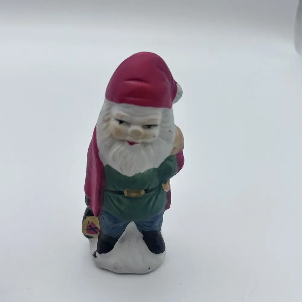Vtg set of Santa Claus Gnome Christmas Figure 3” Porcelain Figurine (set of 4)